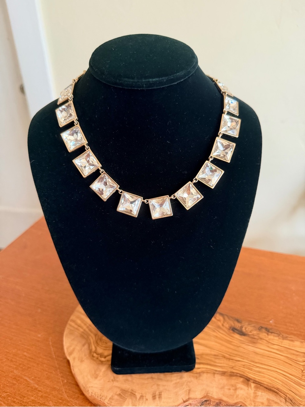 Chico's Gold-Tone Crystal Square Necklace with Clear Stones